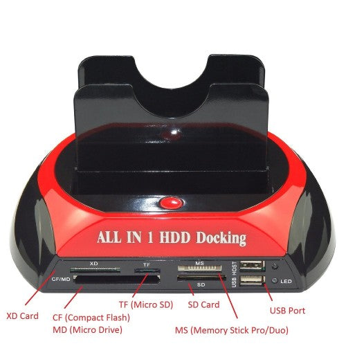 Dockingstation 2 HDDs - Festplatte 3,5 2,5 SATA IDE Box Case USB SD TF MS