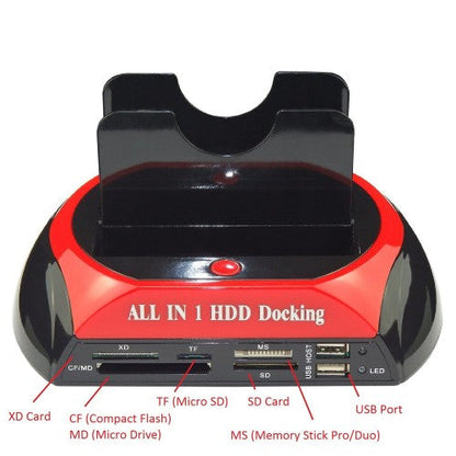 Dockingstation 2 HDDs - Festplatte 3,5 2,5 SATA IDE Box Case USB SD TF MS