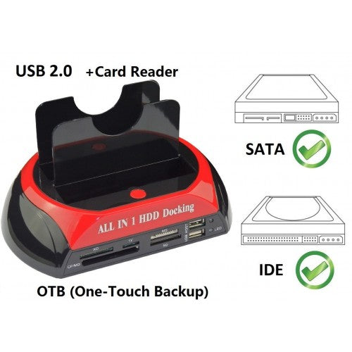Dockingstation 2 HDDs - Festplatte 3,5 2,5 SATA IDE Box Case USB SD TF MS