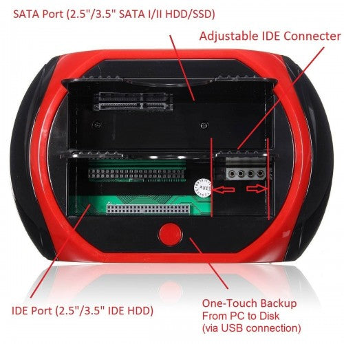 Dockingstation 2 HDDs - Festplatte 3,5 2,5 SATA IDE Box Case USB SD TF MS