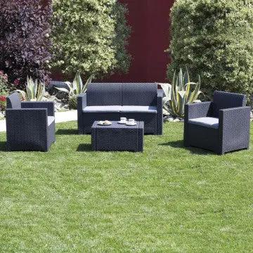 Salotto Nebraska con cuscini - struttura in wicker bianco, marrone, nero o tortora