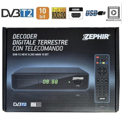 Zephir Digitaler terrestrischer Decoder TV Full HD DVB-T2 HEVC USB 2.0 HDMI LED TVSAT
