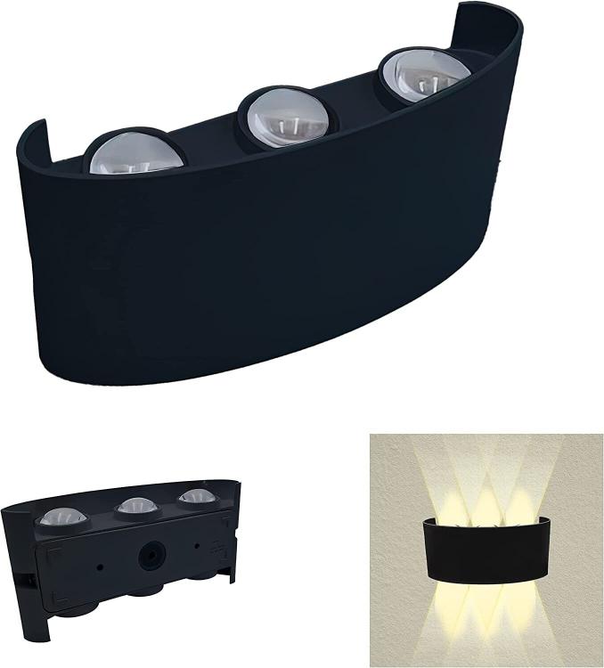 LED-WANDLEUCHTE SCHWARZ 18W KALTWEISS 6500K INNEN/AUSSEN UP&DOWN WASSERDICHT