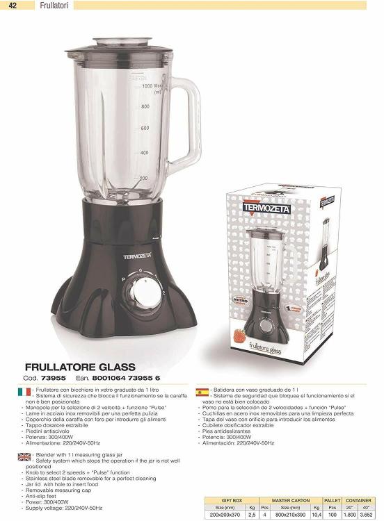 Thermozater Glas Mixer Schwarz Glaskanne 1L 1 Liter 400 W - 2 Geschwindigkeiten