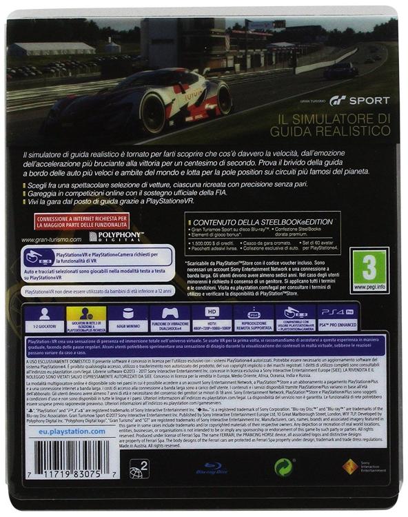 Gt Sport Steelbook Special Edition PS4 Videospiel Gran Turismo 7 VR Italienisch