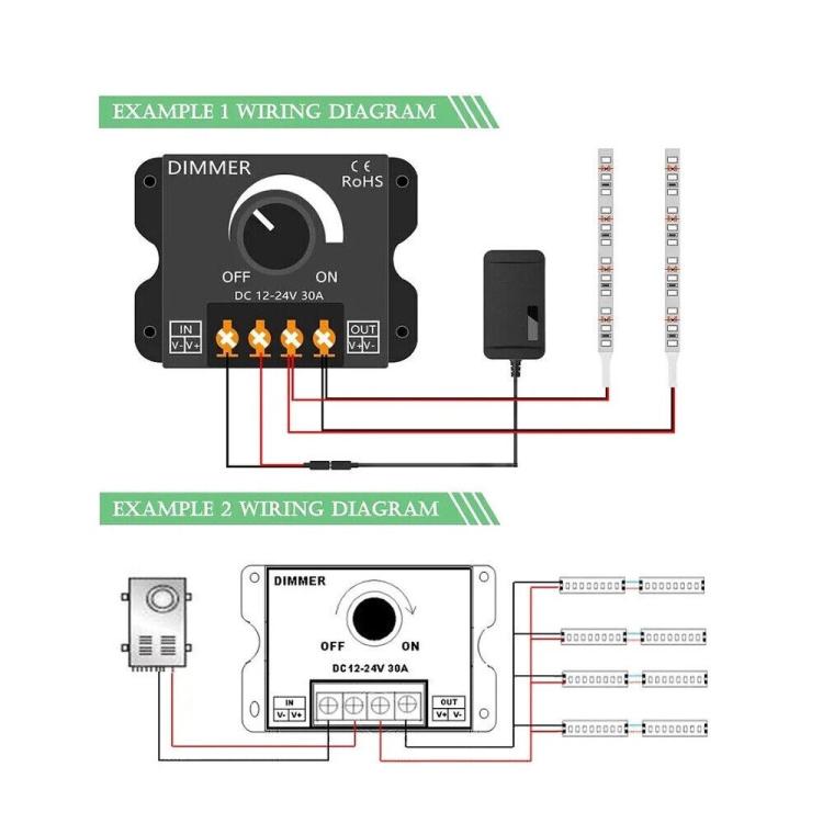 Dimmer Analogico Per Strisce Strip Led Manuale Con Rotella Manopola 30A 12V/24V