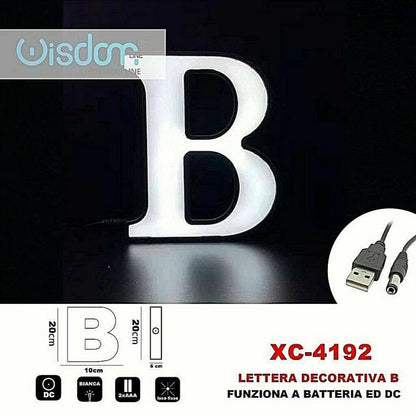 Letter B Decorative LED Light, Battery Operated, Christmas Ornament, White Light
