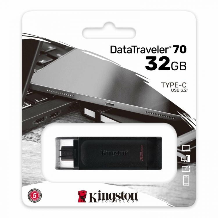 Kingston Pendrive 32GB DataTraveler USB-C 3.2 DT70/32GB Chiavetta Memoria Drive Flash Type C Nero