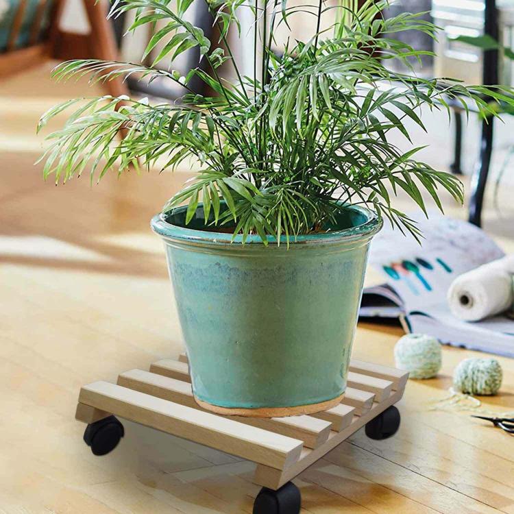 Untersetzer aus Naturholz mit Rollen, Untergestell, Palette, Rollwagen, quadratischer Pflanzkübel