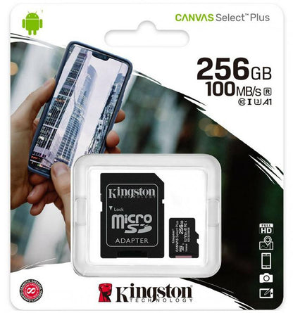 Kingston Micro SD 256GB + Adapter Canvas Plus SDCS2 Klasse 10 100MB/S