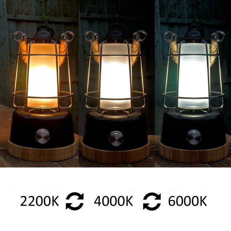 LED-Retro-Laterne, dimmbar, CCT, wiederaufladbar, Hanf/Bambus, Campinglicht
