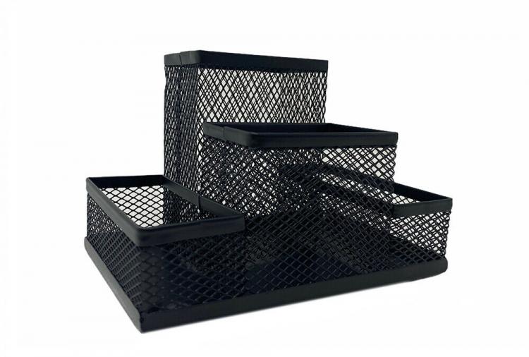 Perforated Metal Desk Organizer Pen Holder | 4 Compartments