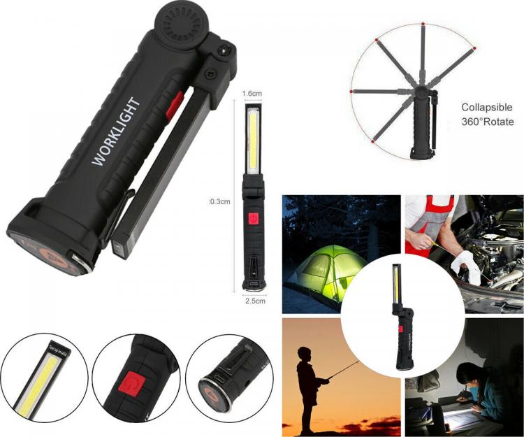 LED-Arbeitsleuchte Taschenlampe Haken Magnet Tragbar Wiederaufladbar Werkstatt Angeln