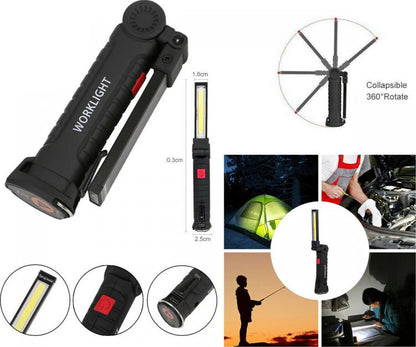 LED-Arbeitsleuchte Taschenlampe Haken Magnet Tragbar Wiederaufladbar Werkstatt Angeln
