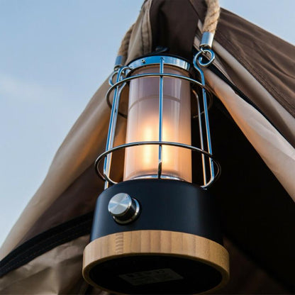 LED-Retro-Laterne, dimmbar, CCT, wiederaufladbar, Hanf/Bambus, Campinglicht