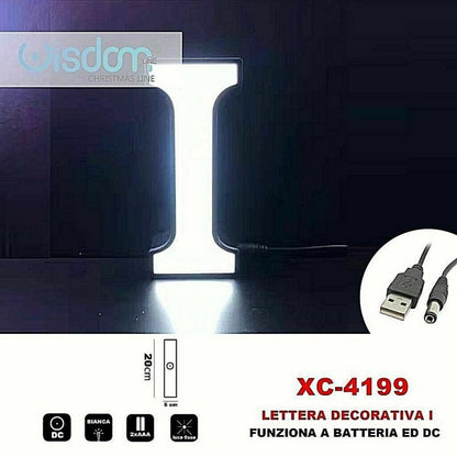 Letter I Decorative LED Light-Up Battery-Operated Christmas Decoration with White Light