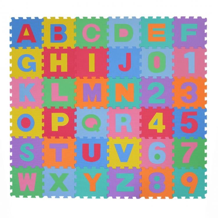 Tappetino Mini Puzzle Bambini 36Pz Da 5Cm Gioco Morbido In Gomma Numeri Alfabeto