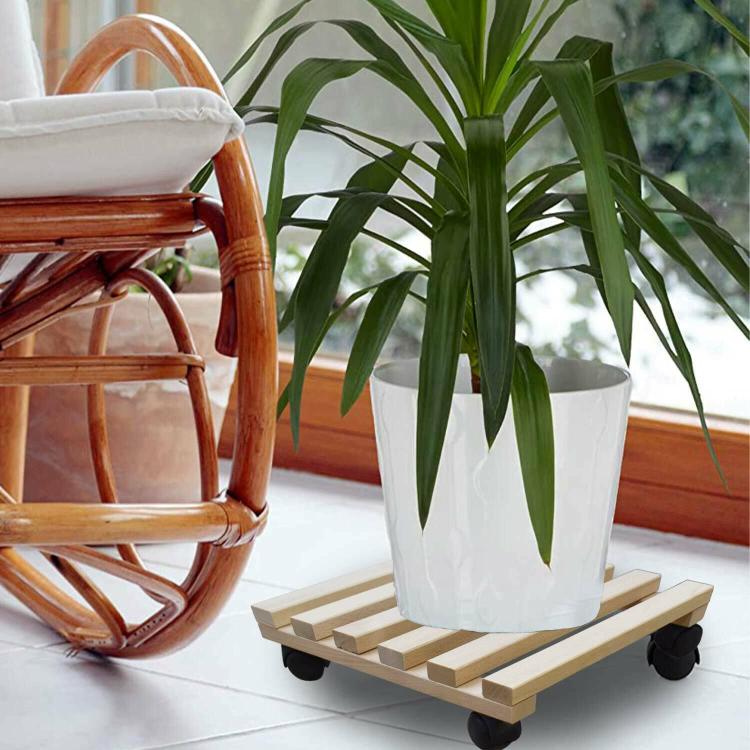 Untersetzer aus Naturholz mit Rollen, Untergestell, Palette, Rollwagen, quadratischer Pflanzkübel