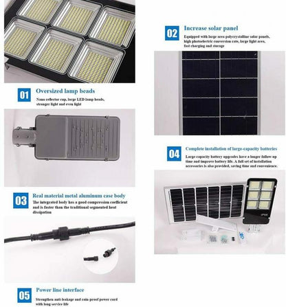Lampione Led + Pannello Con Solare Staffa E Telecomando 600W Ip66 Faro Stradale