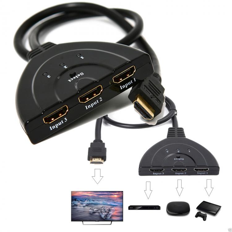 HDMI Switch Kabel 1080p 3 Port Full HD TV Mehrfachsteckdose Splitter Adapter