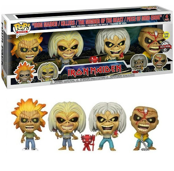 Funko Pop Rocks Iron Maiden Eddie 4er-Pack GITD Bundle Vinyl-Figur Neu
