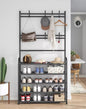 Hall Tree Coat Rack Shoe Bench 4 Tier Shelf Black Metal Stand