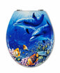 Universal Toilet Seat with Wood Print MDF Resistant Steel WC Bathroom (Dolphins)