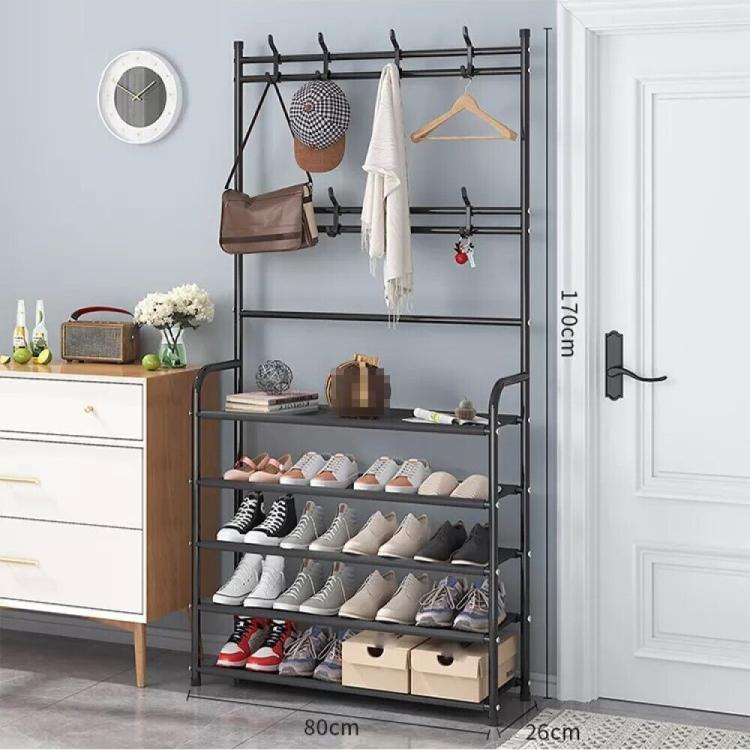 Hall Tree Coat Rack Shoe Bench 4 Tier Shelf Black Metal Stand