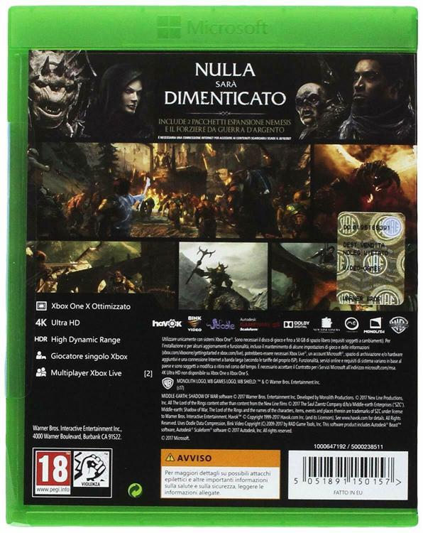 Mittelerde: Schatten Des Krieges Silver Edition Xbox One Italienisch Neu