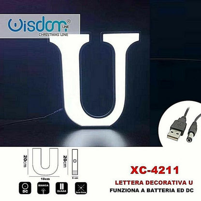 LED-Deko-Buchstabe U, batteriebetrieben, für Weihnachten, weißes Licht