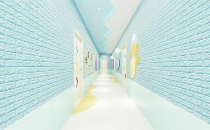 AUFKLEBER - 3D TAPETE ZIEGELSTEINOPTIK SCHWAMM PLATTE WÄNDE 70X77CM BLAU