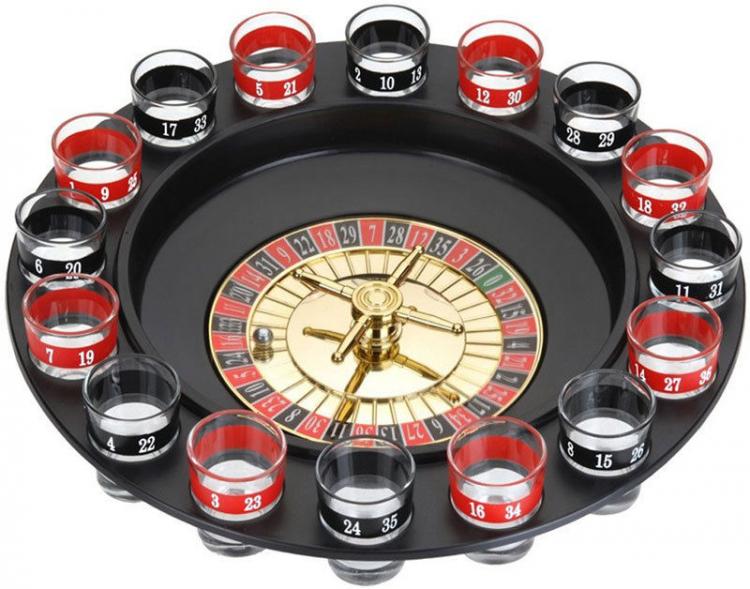 Alkohol Roulette mit 16 Schnapsgläsern Brettspiel Trinkspiel Party Geschenk