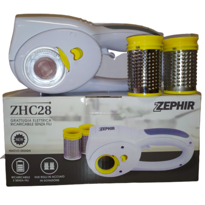 Zephir Wiederaufladbare elektrische Reibe, 2 Rollen, Edelstahl, Küche, Käse, Weiß