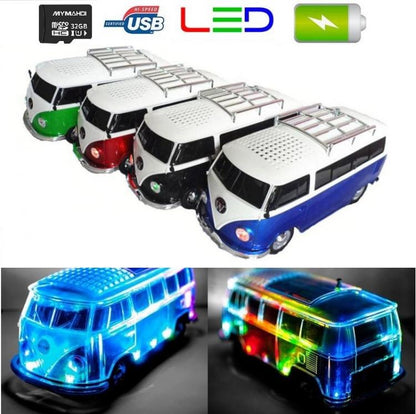 TRAGBARE SD USB BLUETOOTH MP3 LAUTSPRECHER BOX IM BUS-DESIGN - LED