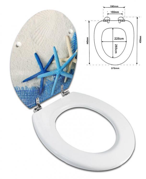 WC-Sitz Universal mit Holz-MDF-Druck Robust Stahl WC Bad TOILETTEN