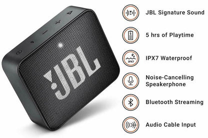 JBL Go2 Bluetooth Lautsprecher Box USB Aux In Musik Tragbarer Audio Diffusor Schwarz