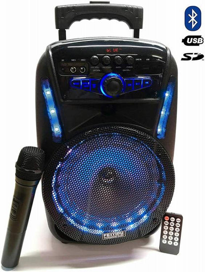 VERSTÄRKTER KARAOKE-LED-LAUTSPRECHER 300W PMPO BLUETOOTH USB SD MIKROFON UND FERNBEDIENUNG