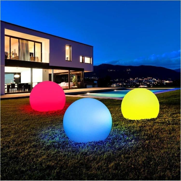 Lampada Sfera Da Giardino Ø 30Cm Luce Esterno Palla Terra E27 Bianco + Picchetti Illuminazione Sentiero Faro Arredamento Feste