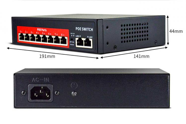 Ethernet Switch 8 Port PoE 2 FE Netzwerk RJ45 LAN 100Mbit/s Videoüberwachung 120W