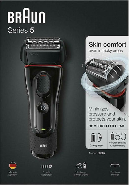 BRAUN - RASOIO BARBA ELETTRICO SERIE-5 5030S RICARICABILE IMPERMEABILE A LAMINA