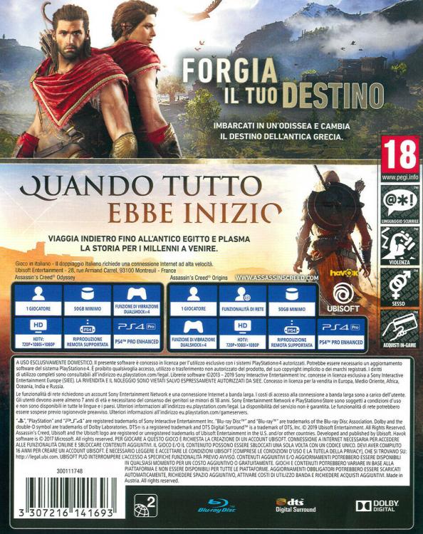 Assassin's Creed Odyssey + Origins Doppelpack PS4 Ita EU Spiel Playstation 4
