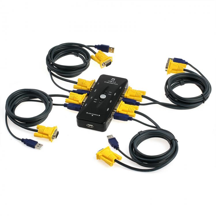 KVM-Switch Adapter USB VGA 4 Ports PC auf 1 Tastatur Maus Monitor Computer