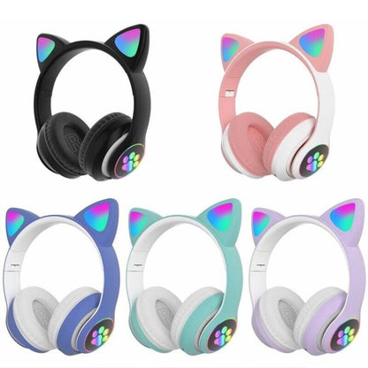 CUFFIE GATTO BLUETOOTH WIRELESS GAMING AURICOLARE LED IPHONE SMARTPHONE - VERDE