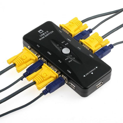 KVM-Switch Adapter USB VGA 4 Ports PC auf 1 Tastatur Maus Monitor Computer