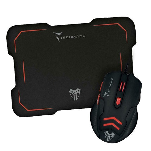 Techmade Kit Maus USB + Gaming Mauspad LED Rot Desktop Mauspad PC Notebook