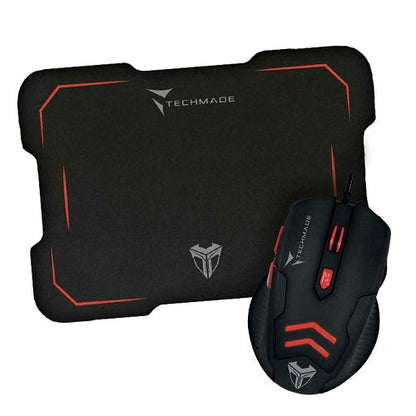 Techmade Kit Maus USB + Gaming Mauspad LED Rot Desktop Mauspad PC Notebook