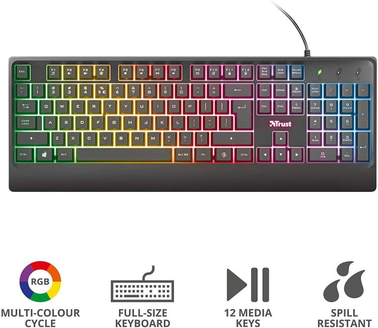 Trust Tastiera Basic Gaming LED Keyboard Hintergrundbeleuchtet Mehrfarbig Gaming-PC