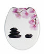Universal Toilet Seat with Wood Print, Durable MDF, Stainless Steel, Bathroom Toilet - FLOWERS AND STONES
