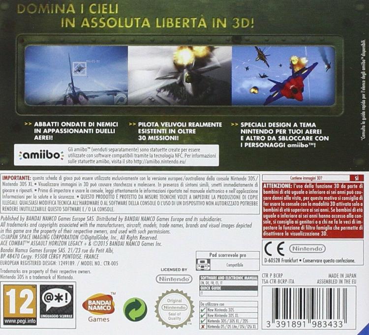 ACE COMBAT ASSAULT HORIZON LEGACY NINTENDO 3DS 2DS SPIEL PAL ITALIENISCH + DLC