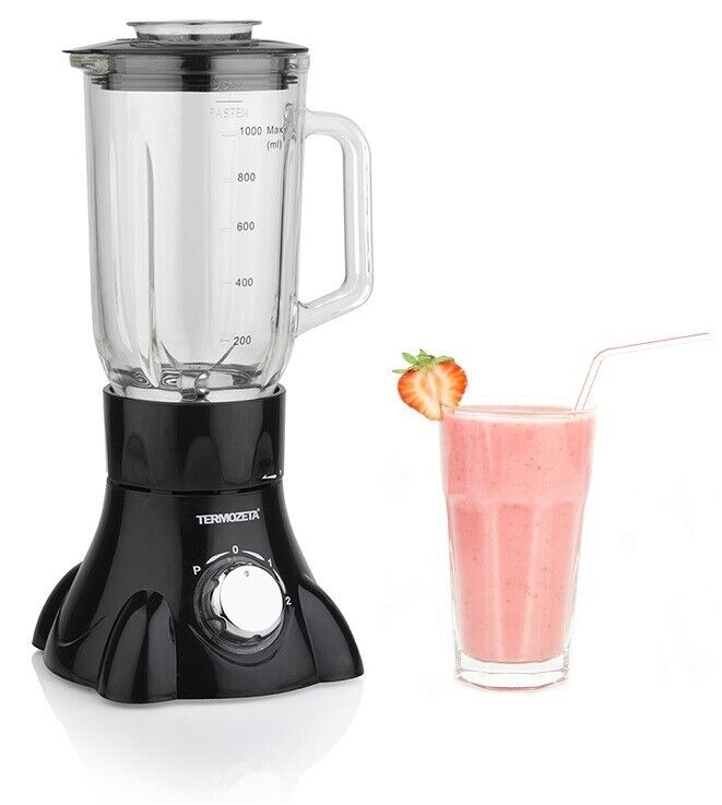 Thermozater Glas Mixer Schwarz Glaskanne 1L 1 Liter 400 W - 2 Geschwindigkeiten